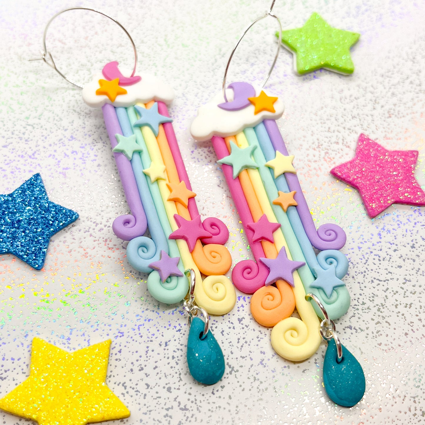Pastel rainbow lunar waterfalls