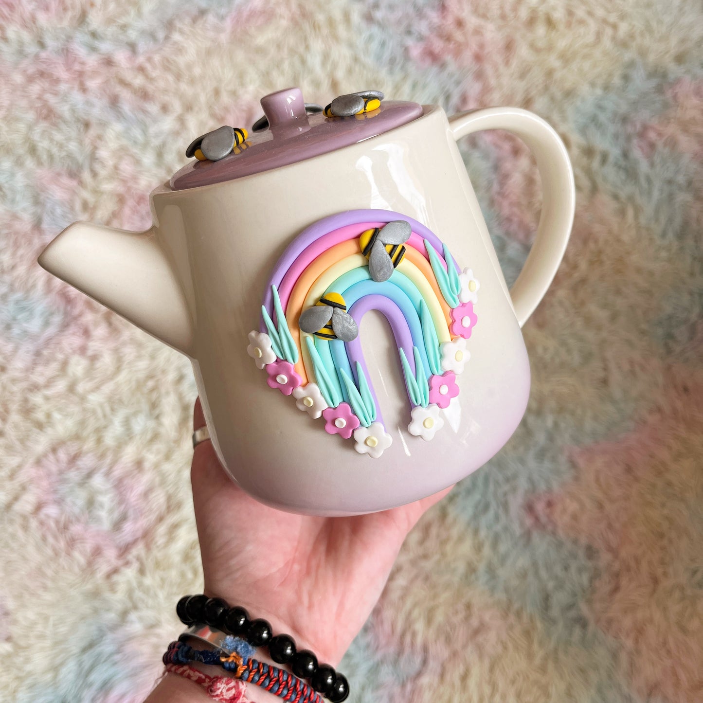 Lilac ombre rainbow and butterfly teapot
