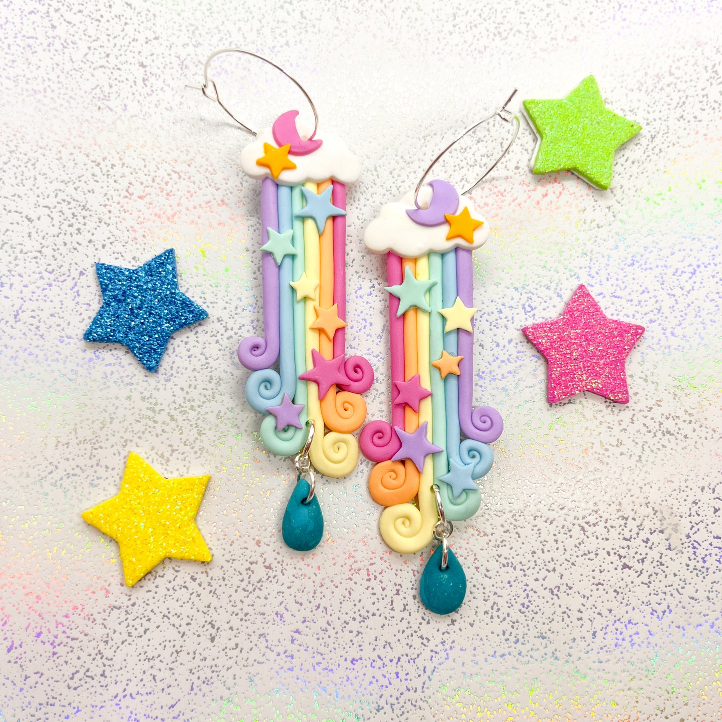 Pastel rainbow lunar waterfalls