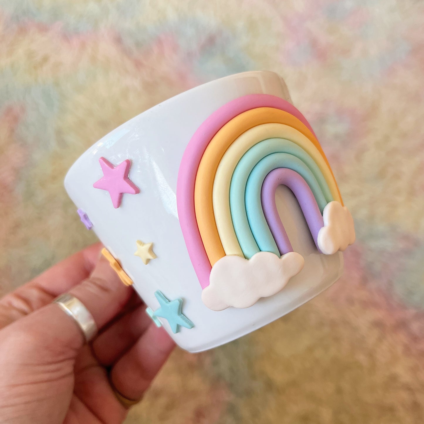 Pastel rainbow and star espresso cup