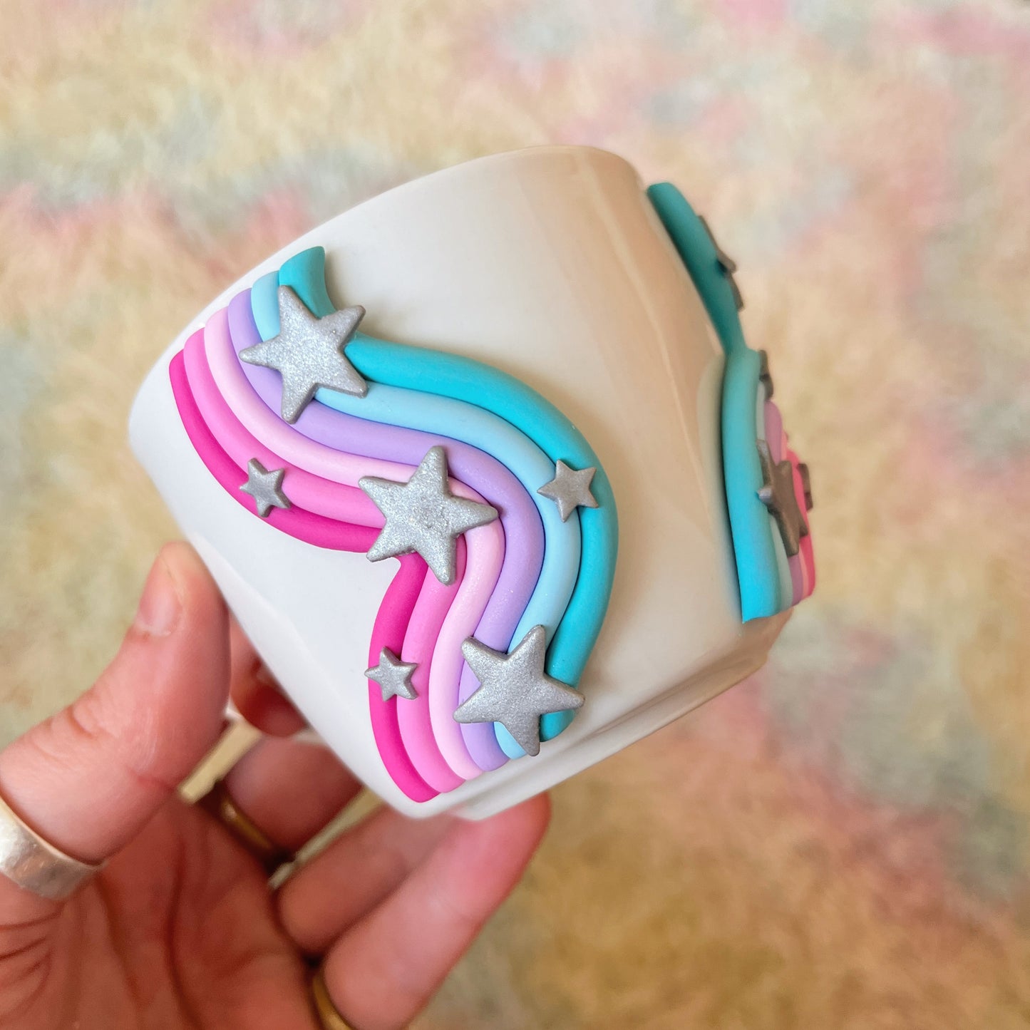 Pink to blue celestial espresso cup