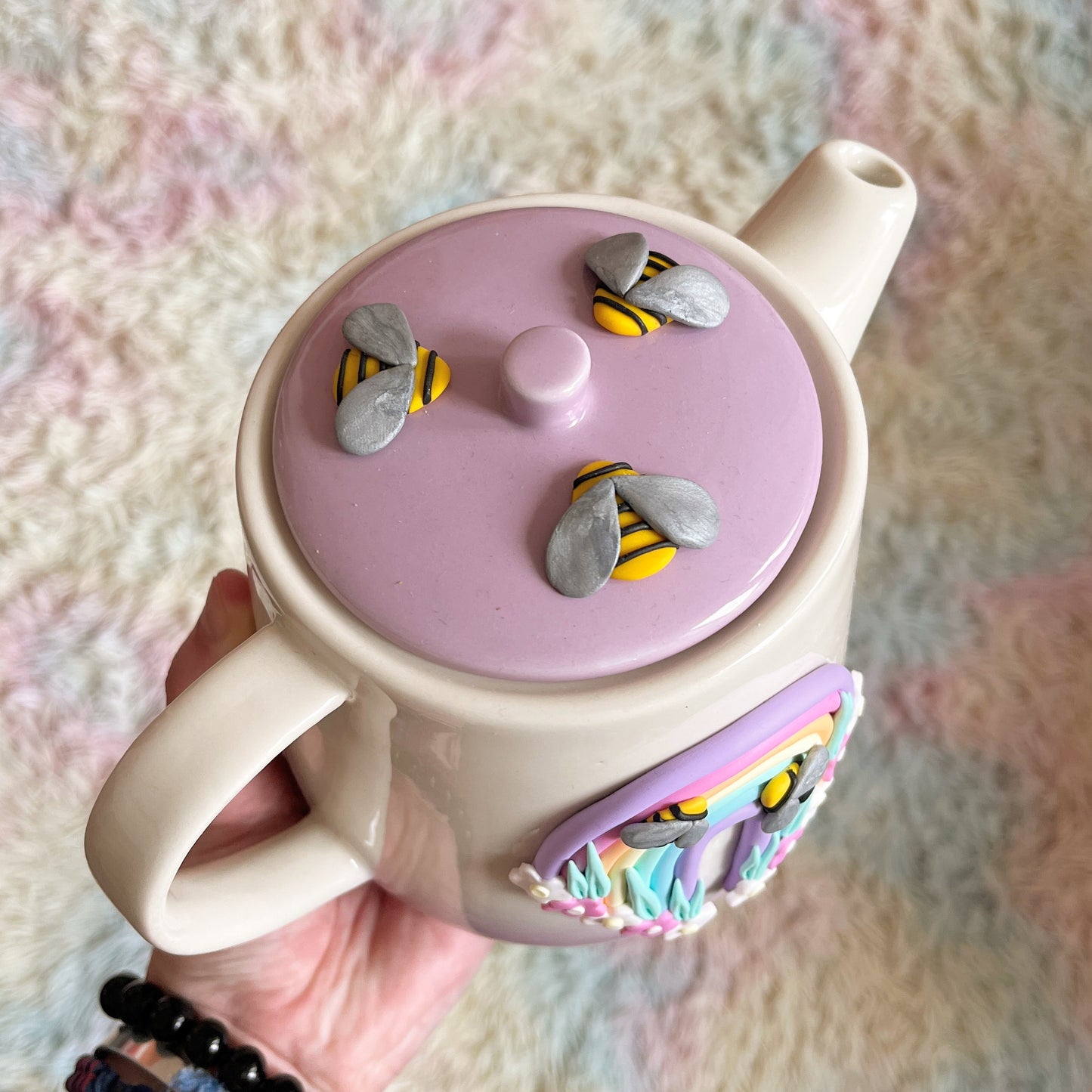Lilac ombre rainbow and butterfly teapot