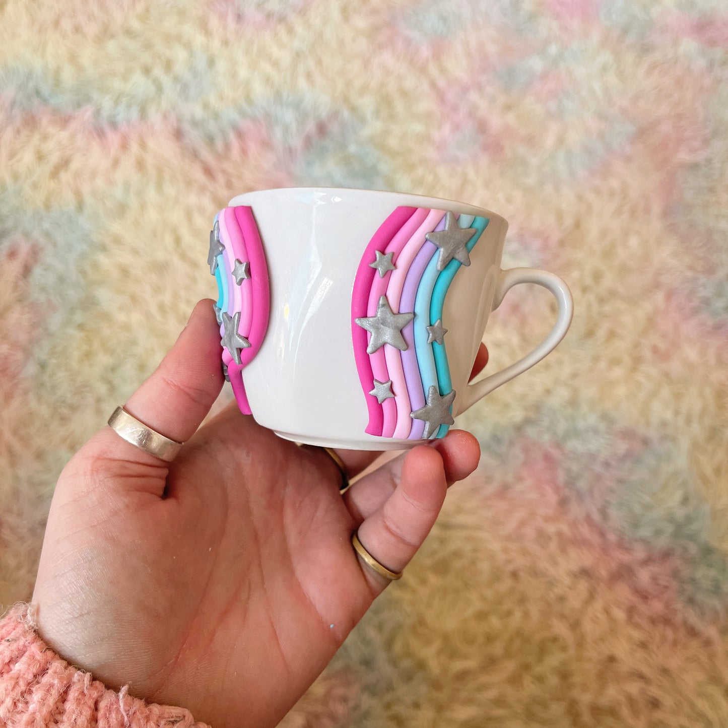Pink to blue celestial espresso cup