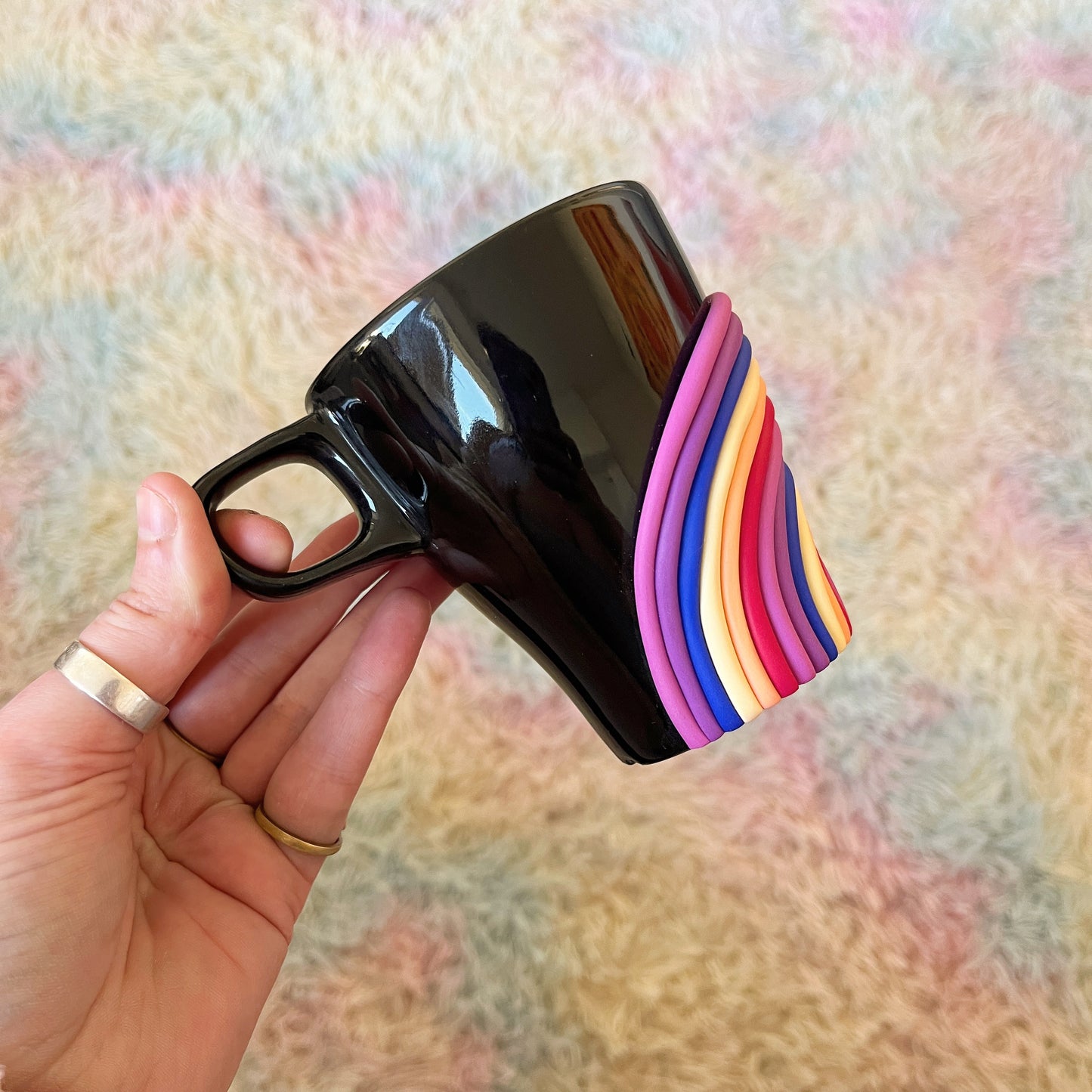 Black sunset rainbow mug