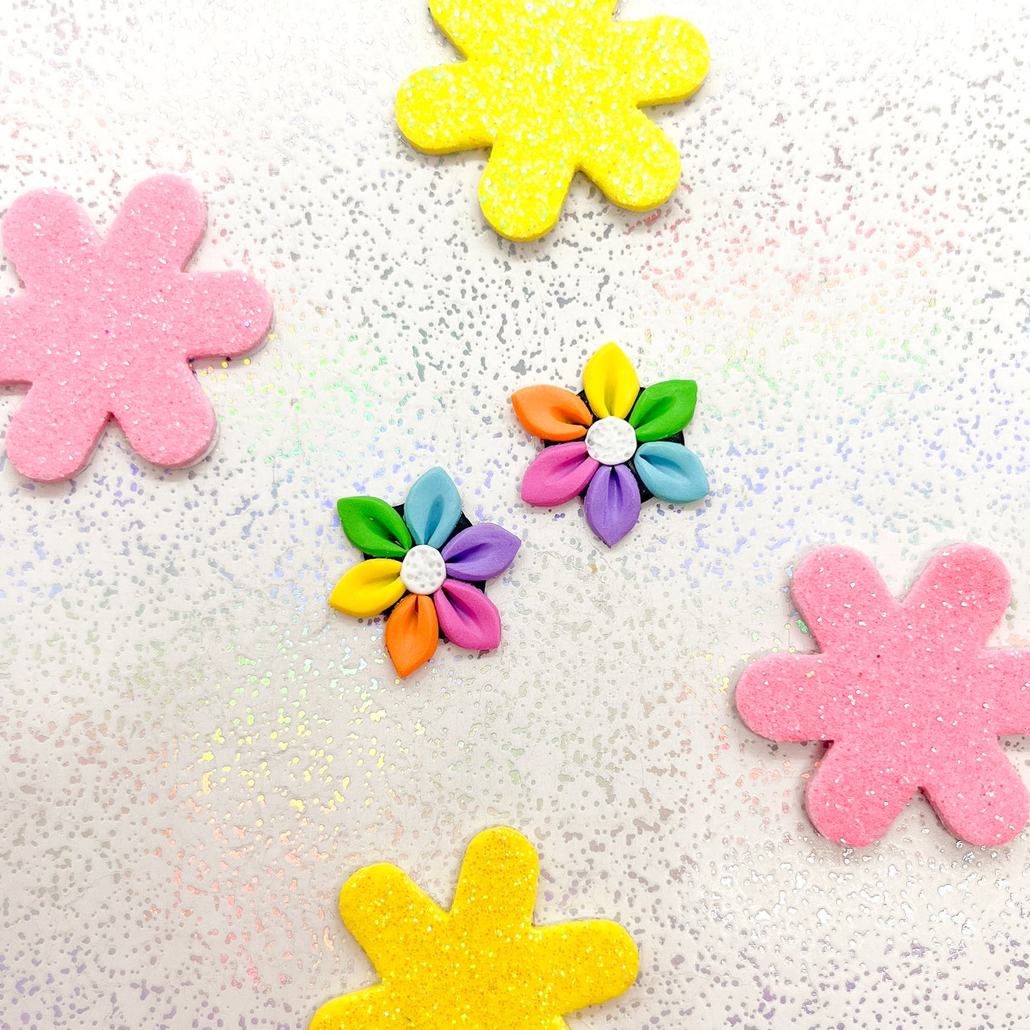 Vivid rainbow daisy studs