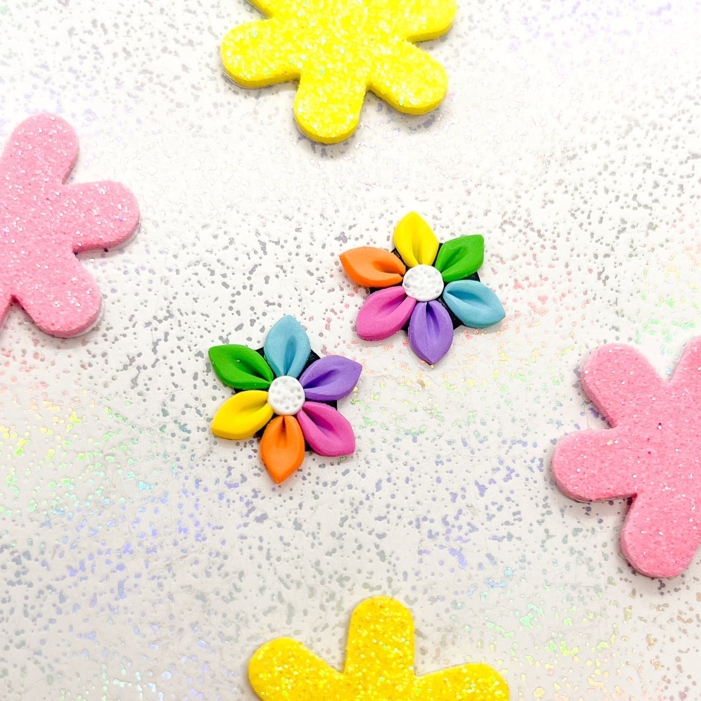 Vivid rainbow daisy studs