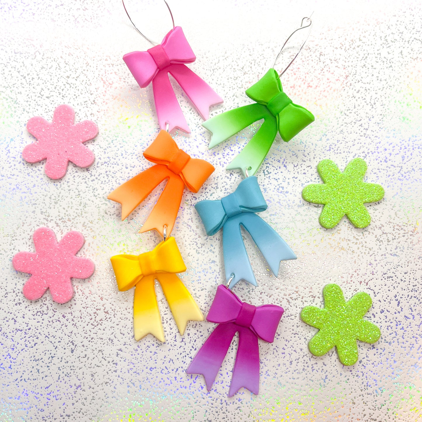 Vivid rainbow ombre ribbon dangles