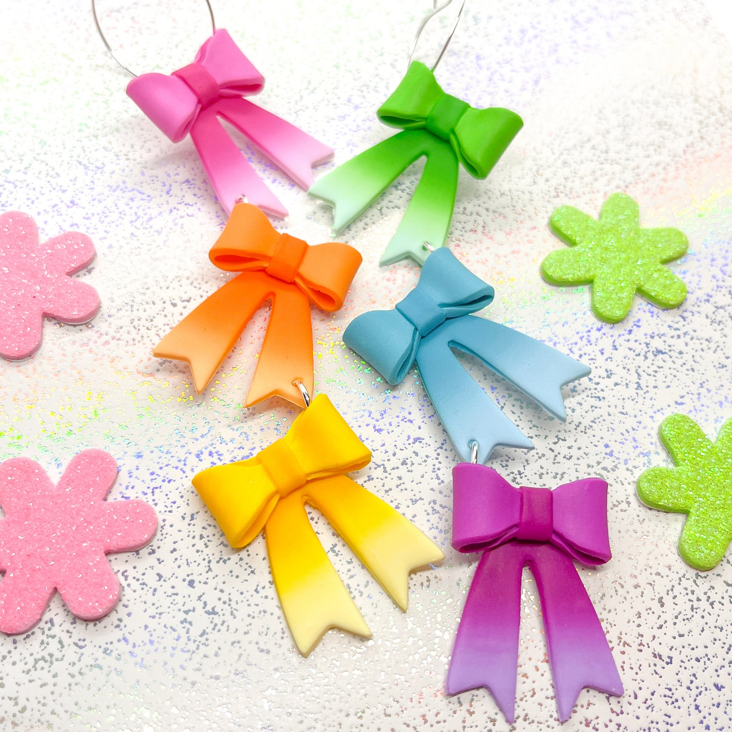 Vivid rainbow ombre ribbon dangles