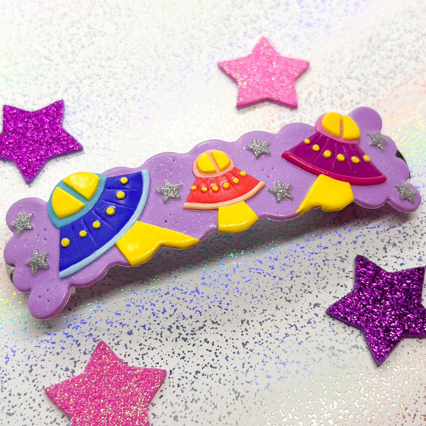 Lilac UFO invasion hair barrette