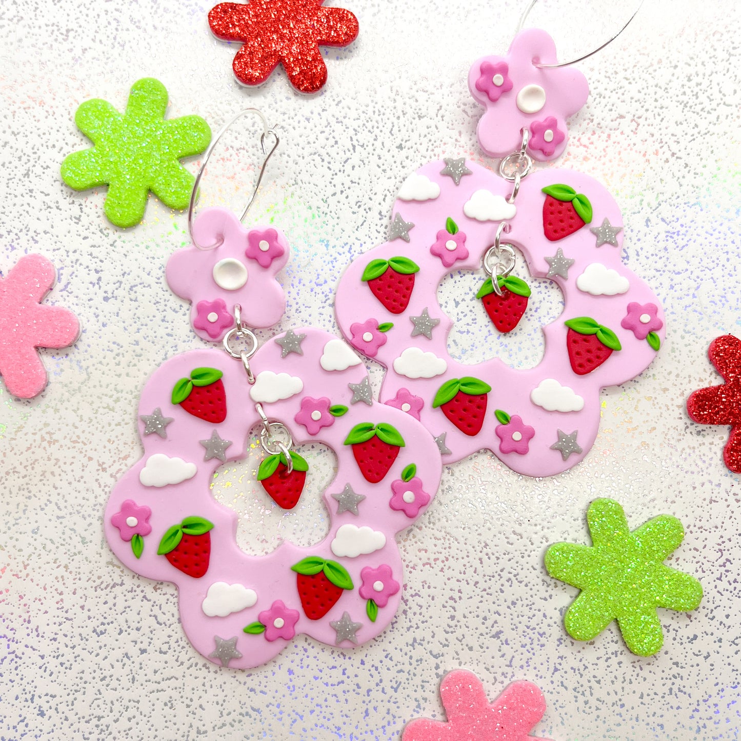 Pastel pink strawberry skies dangles