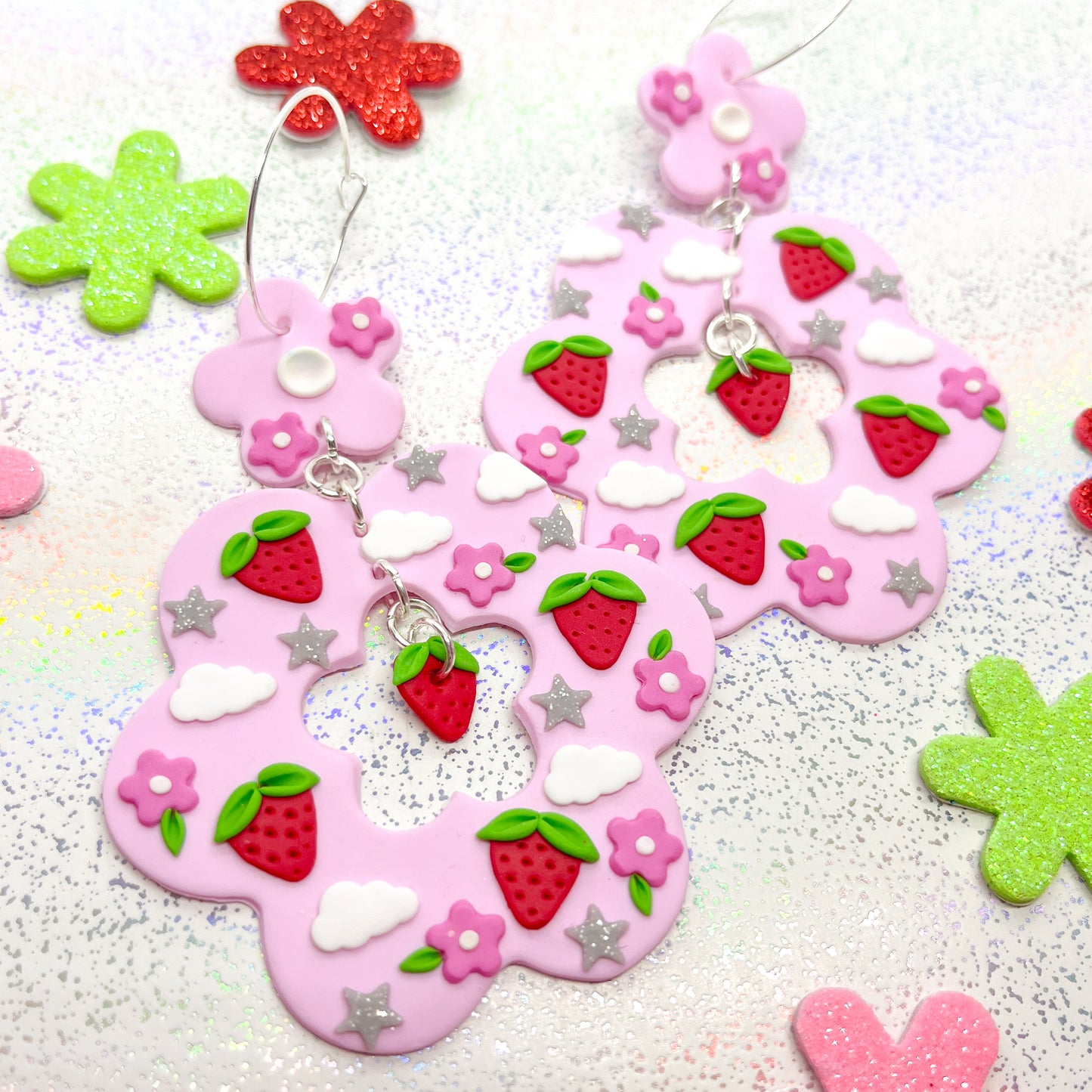 Pastel pink strawberry skies dangles