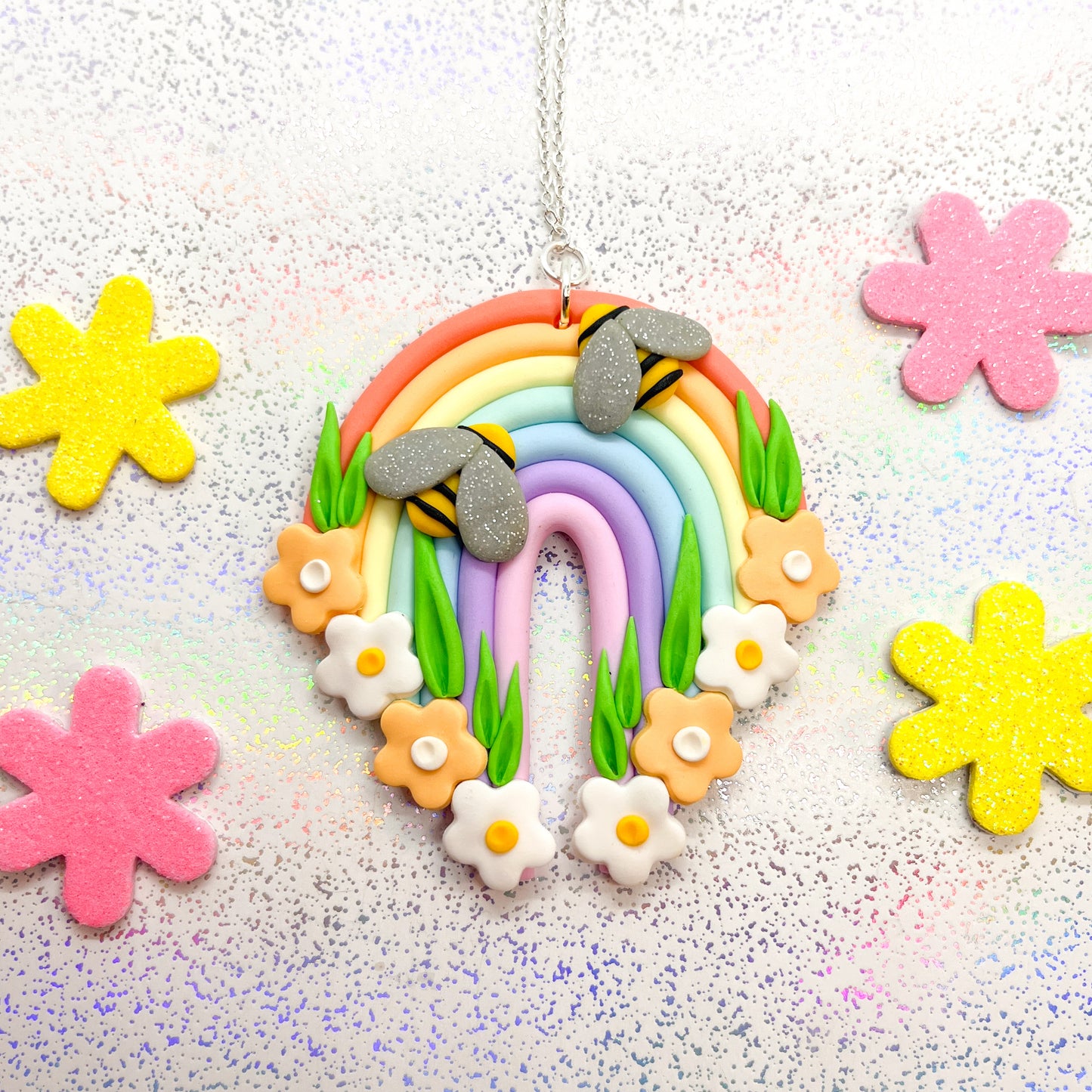 Peach rainbow bumblebee chunky necklace pendant