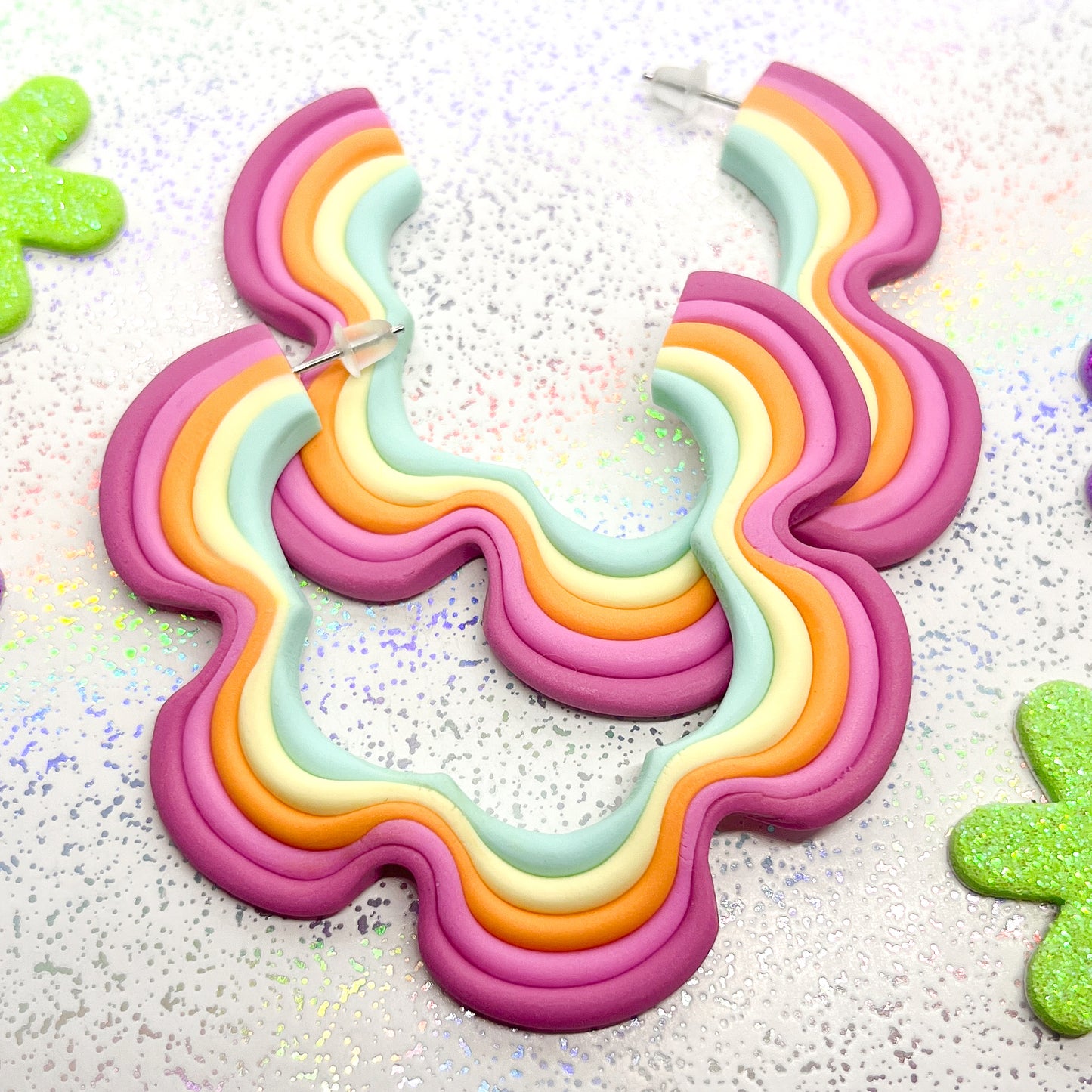 Mini pastel autumn rainbow squiggle hoops