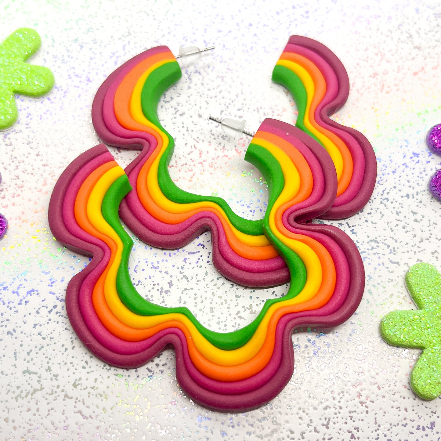 Mini autumn rainbow squiggle hoops