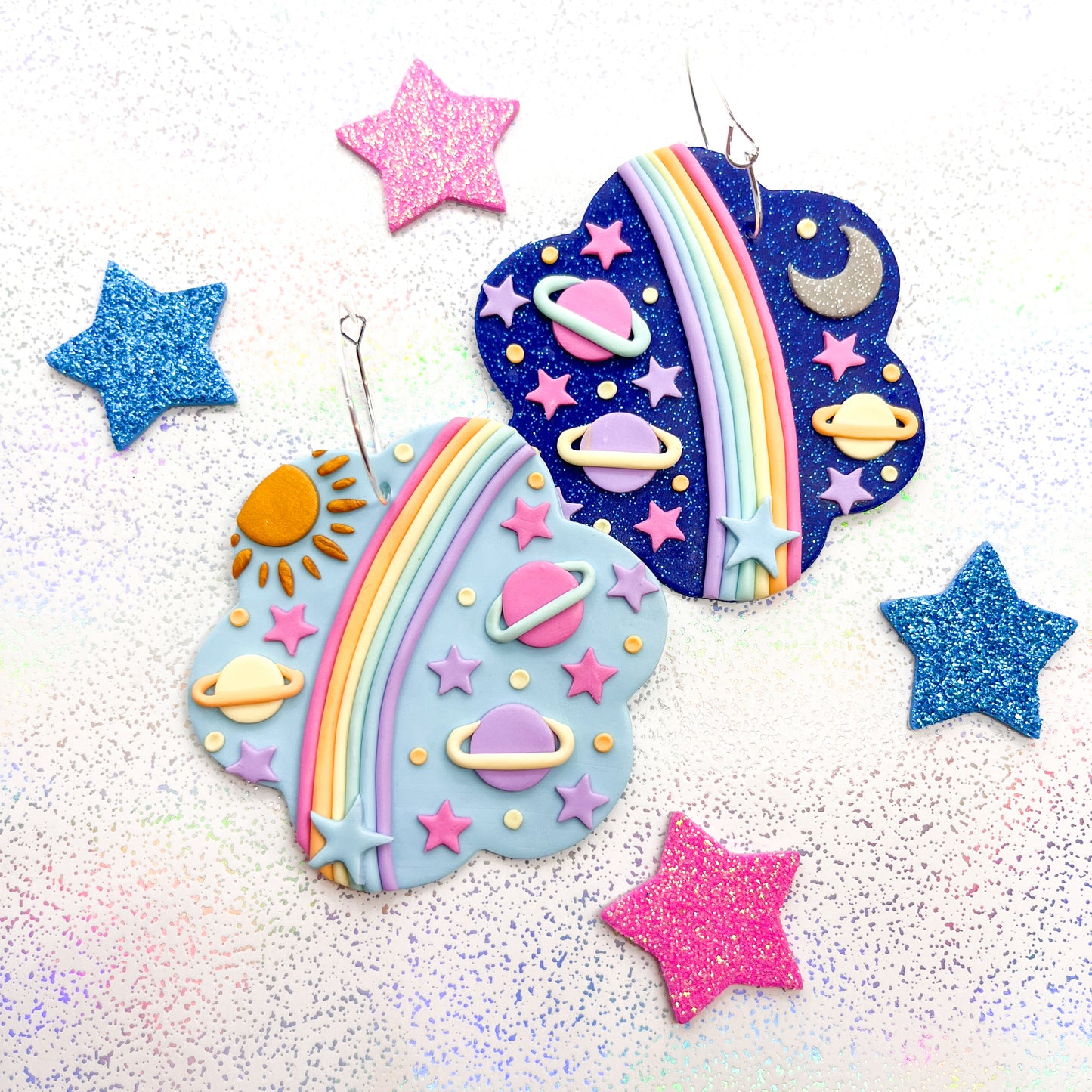 Mismatched sunrise/sunset blue glitter galaxies