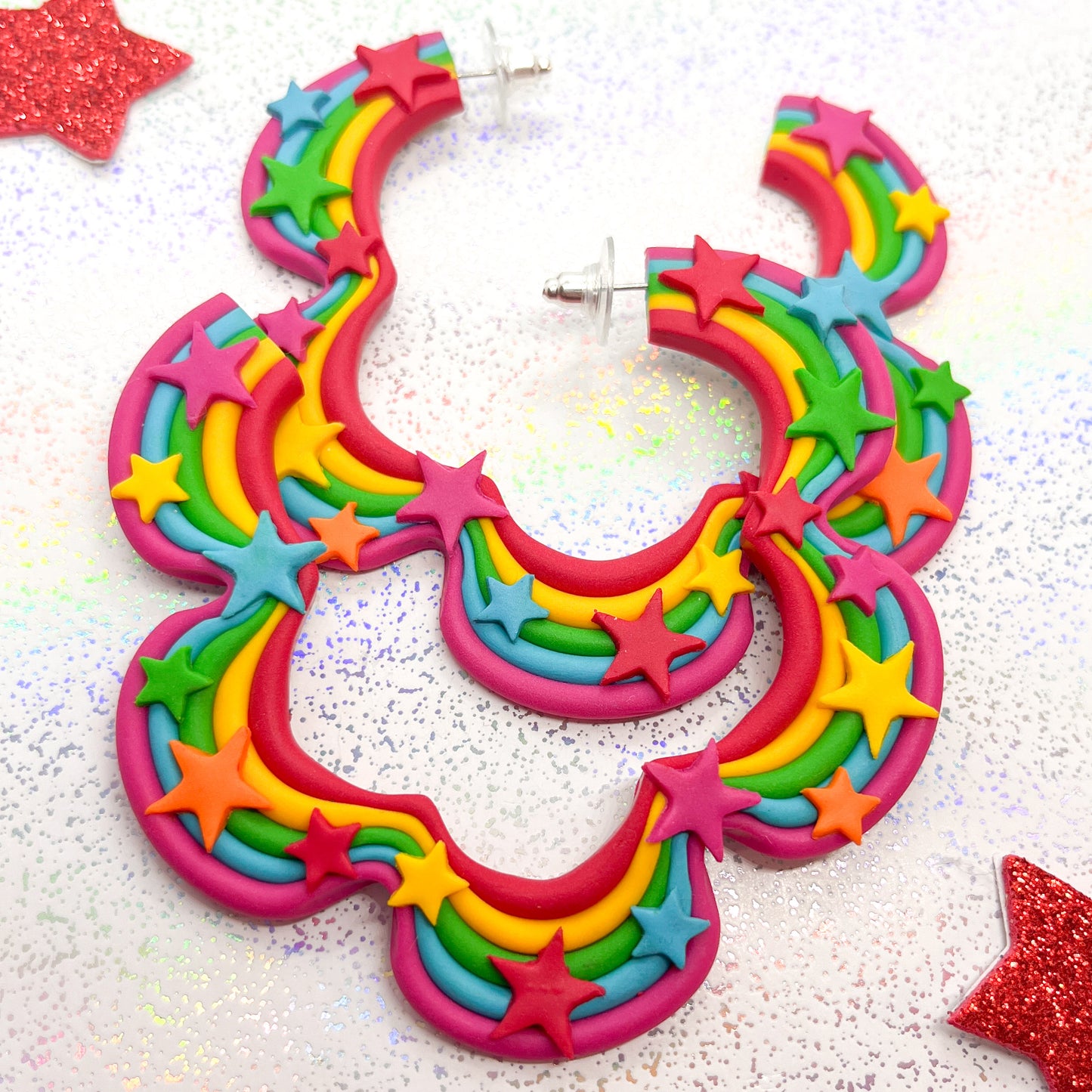 Bright rainbow starry skies squiggle hoops