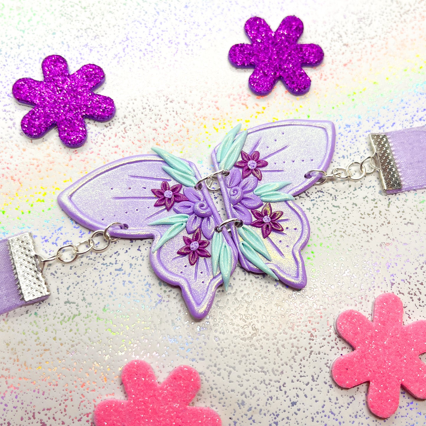 Iridescent lilac fairy wing chiffon ribbon choker