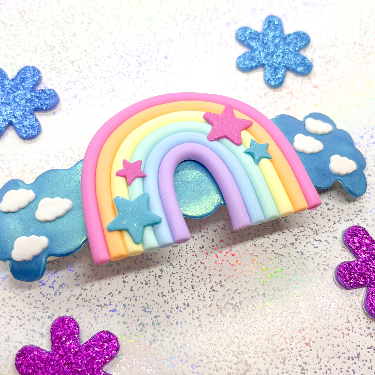 Iridescent pastel rainbow celestial sky hair barrette