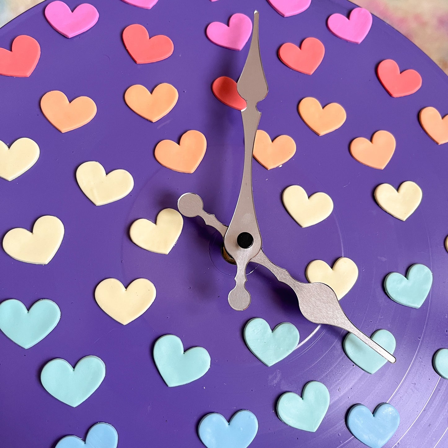 Vivid violet and rainbow heart wall clock