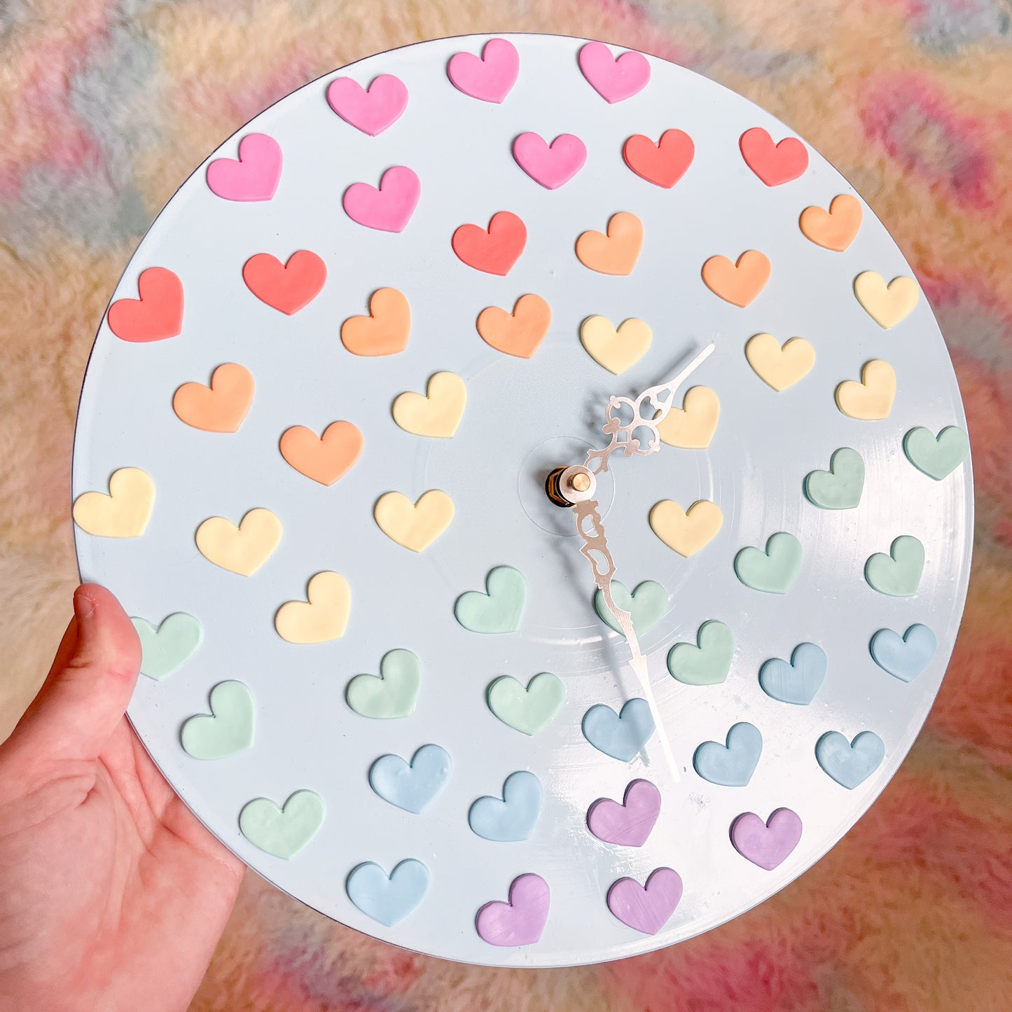 Sky blue and rainbow heart wall clock