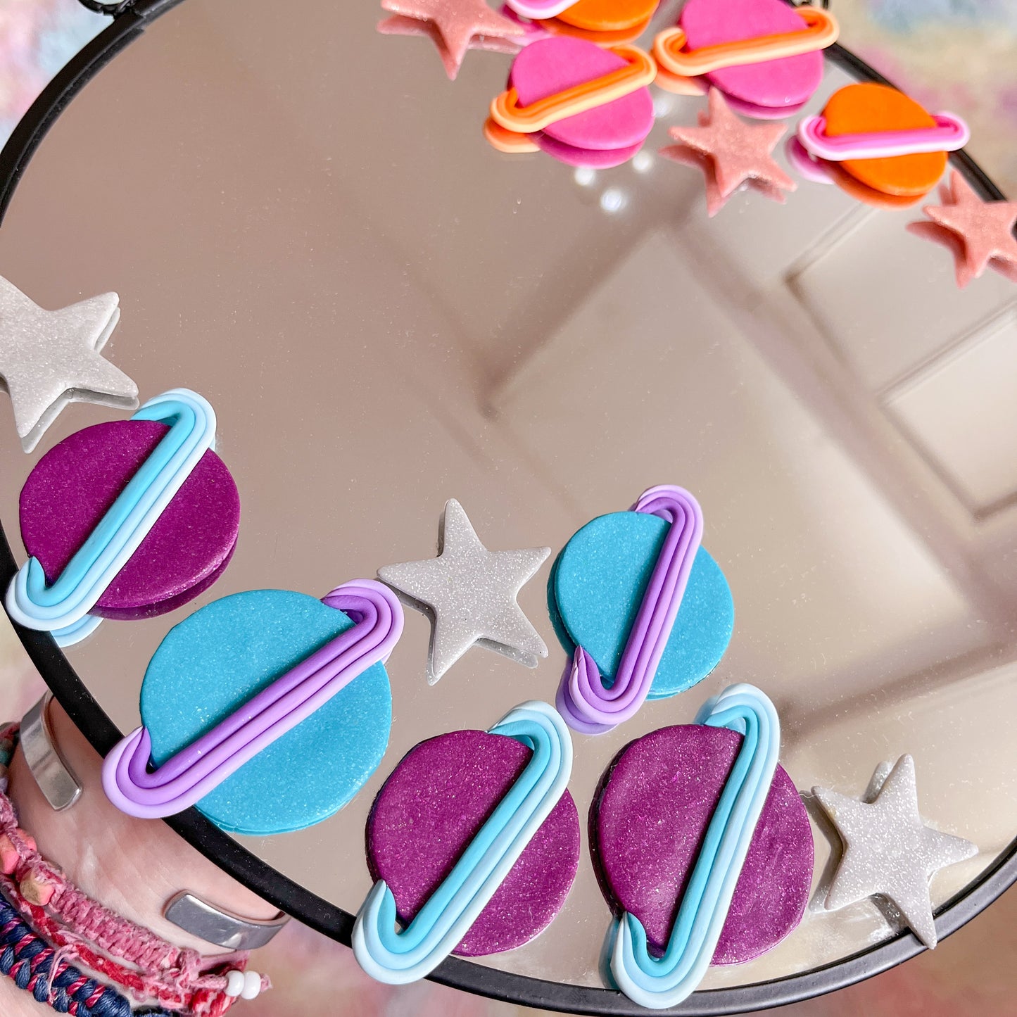 Large cosmic glitter galaxy hanging mirror