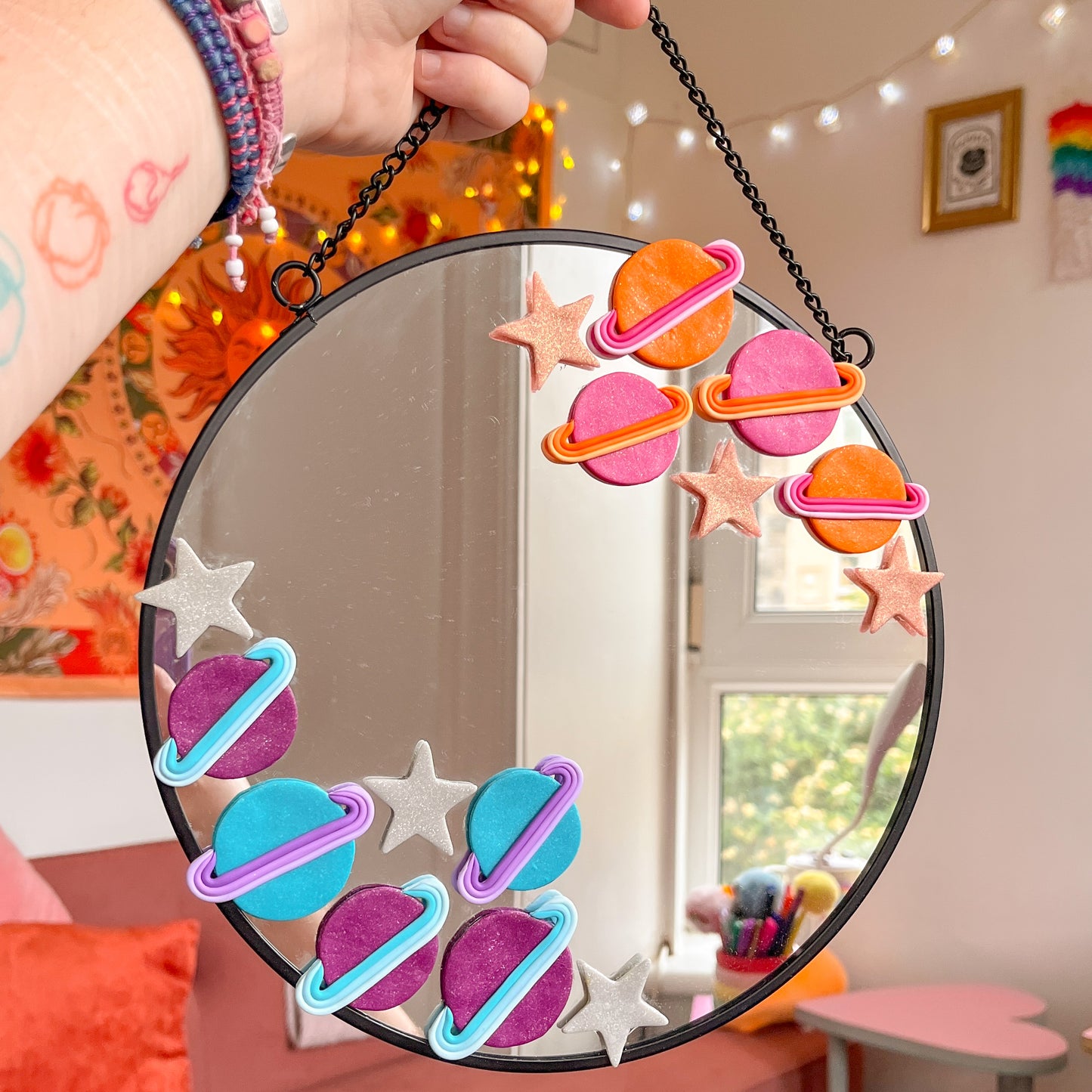 Large cosmic glitter galaxy hanging mirror