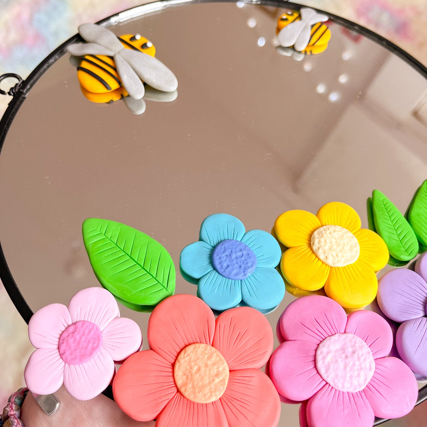 Large rainbow bumblebee garden hanging mirror