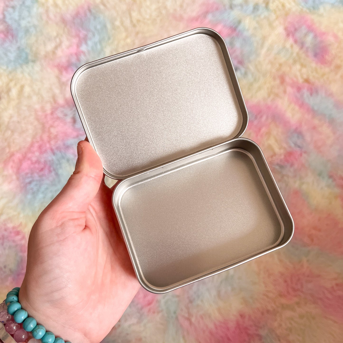 Pastel rainbow shooting star keepsake tin