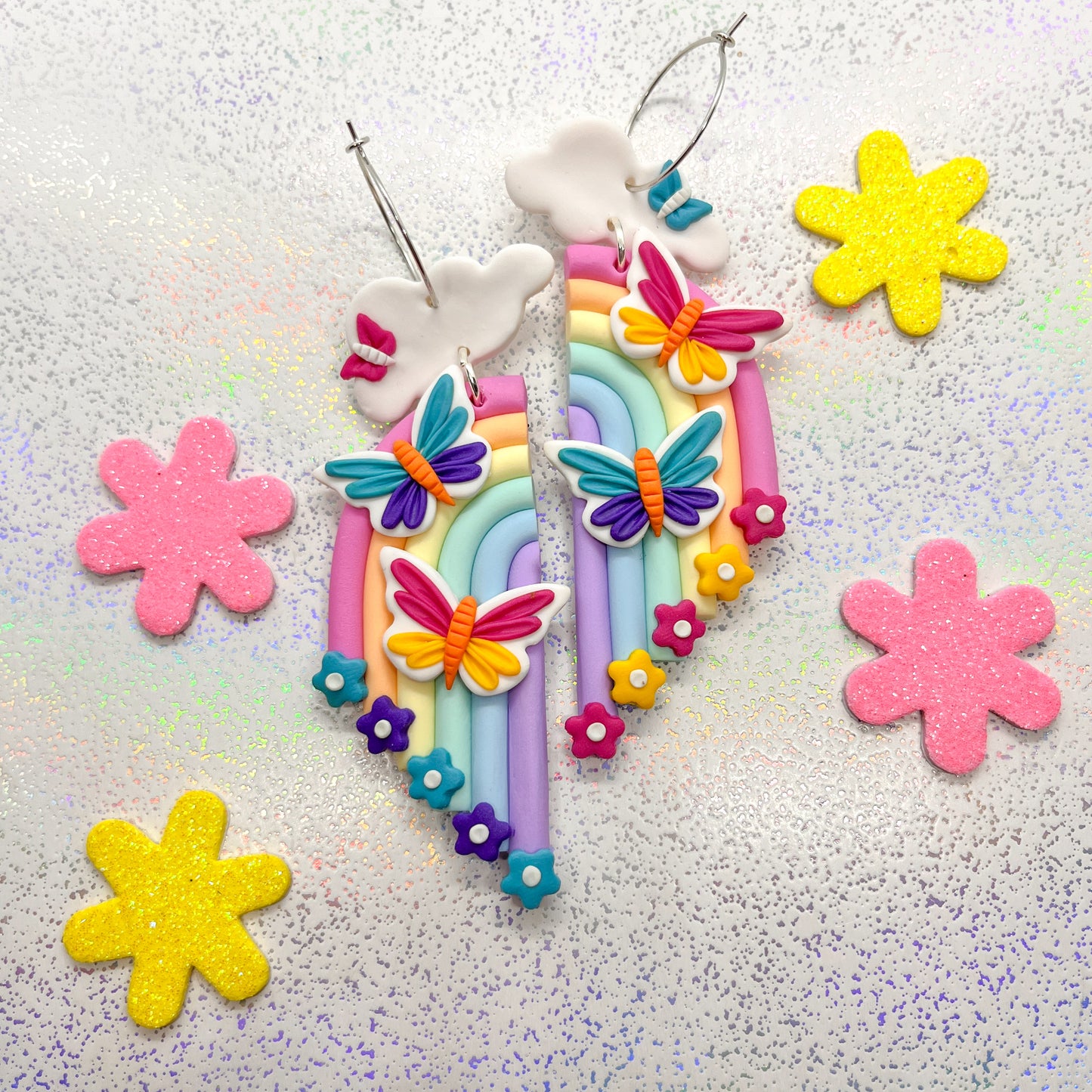 Pastel rainbow and bright butterfly dangles