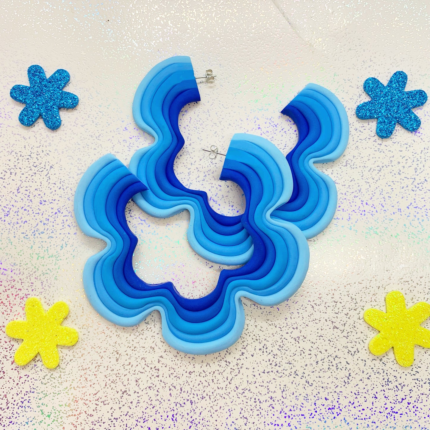 Blue ombre squiggle hoops