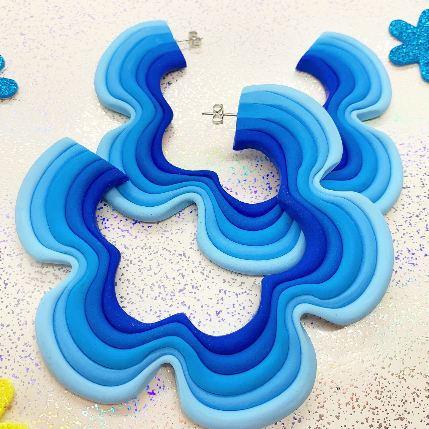 Blue ombre squiggle hoops