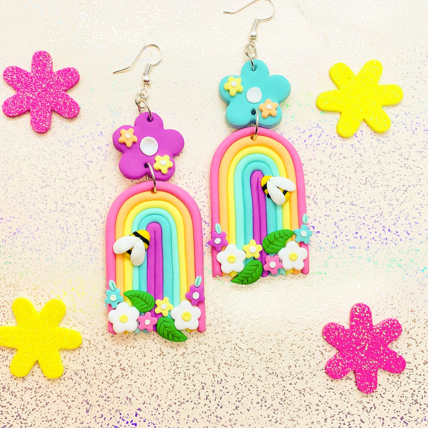 Pastel rainbow dangles with bumblebee detail