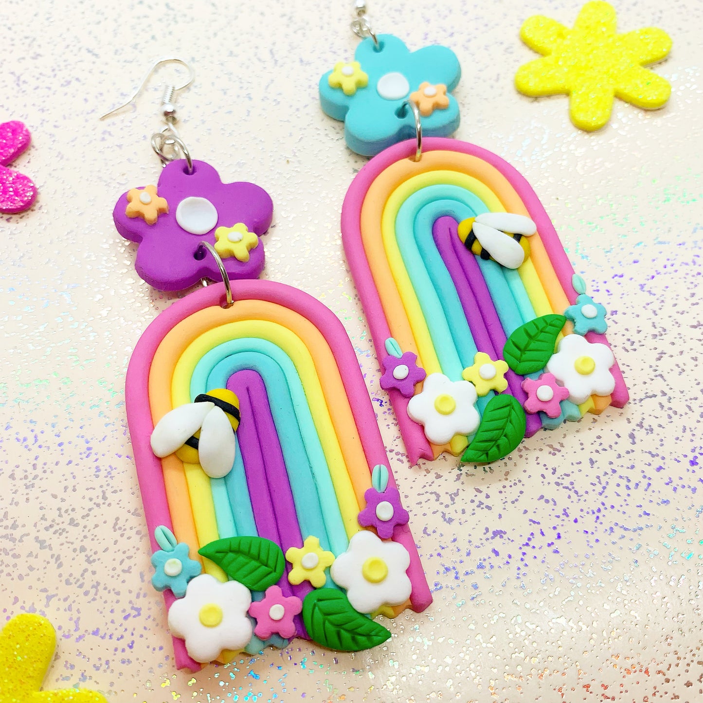 Pastel rainbow dangles with bumblebee detail