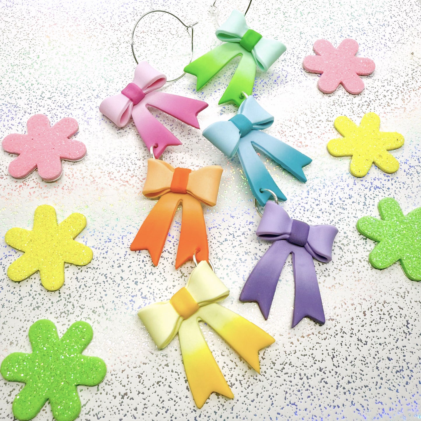 Vivid rainbow ombre ribbon dangles