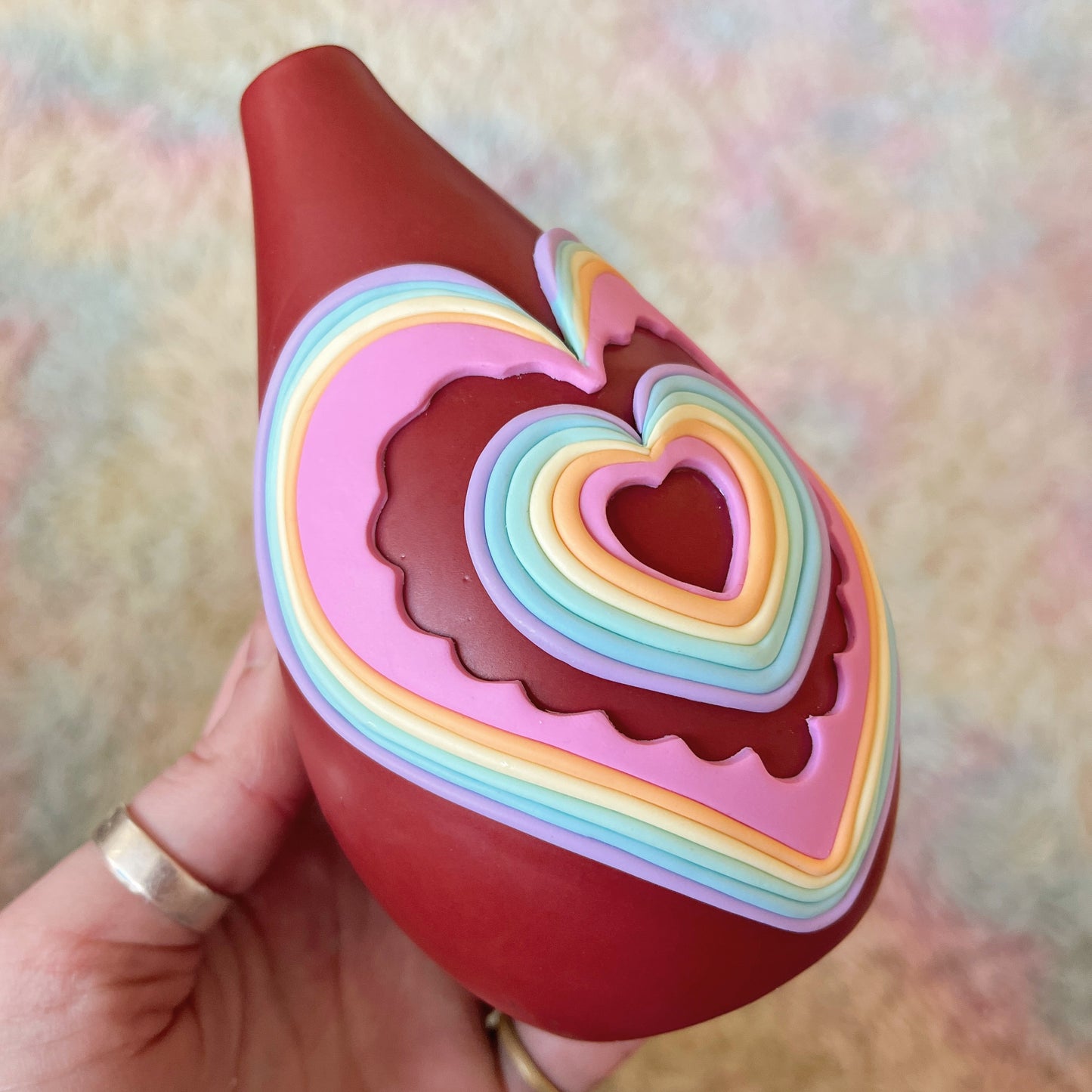 Pastel rainbow scalloped love-heart vase