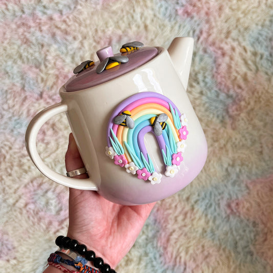 Lilac ombre rainbow and butterfly teapot