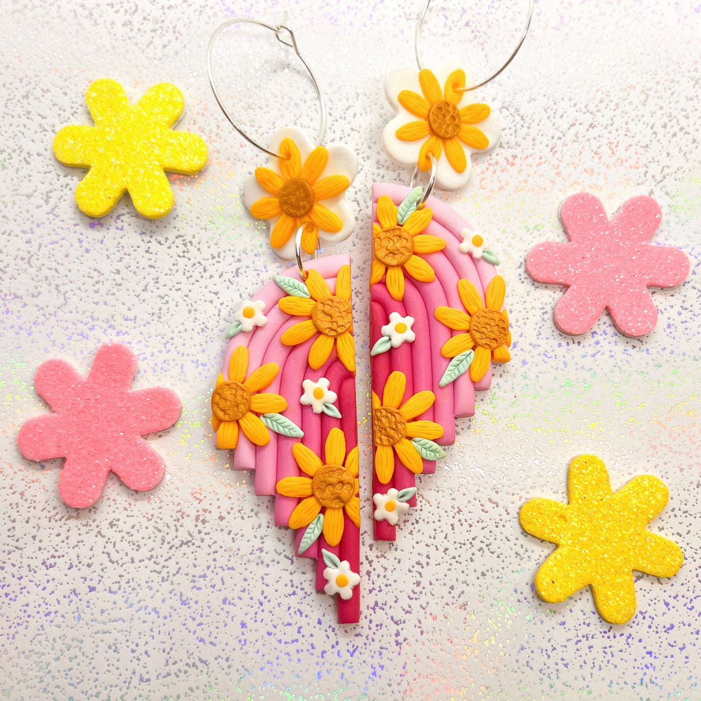 Pink Valentine's sunflower rainbow dangles