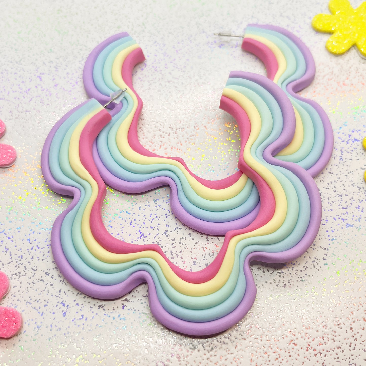 Classic pastel rainbow squiggle hoops