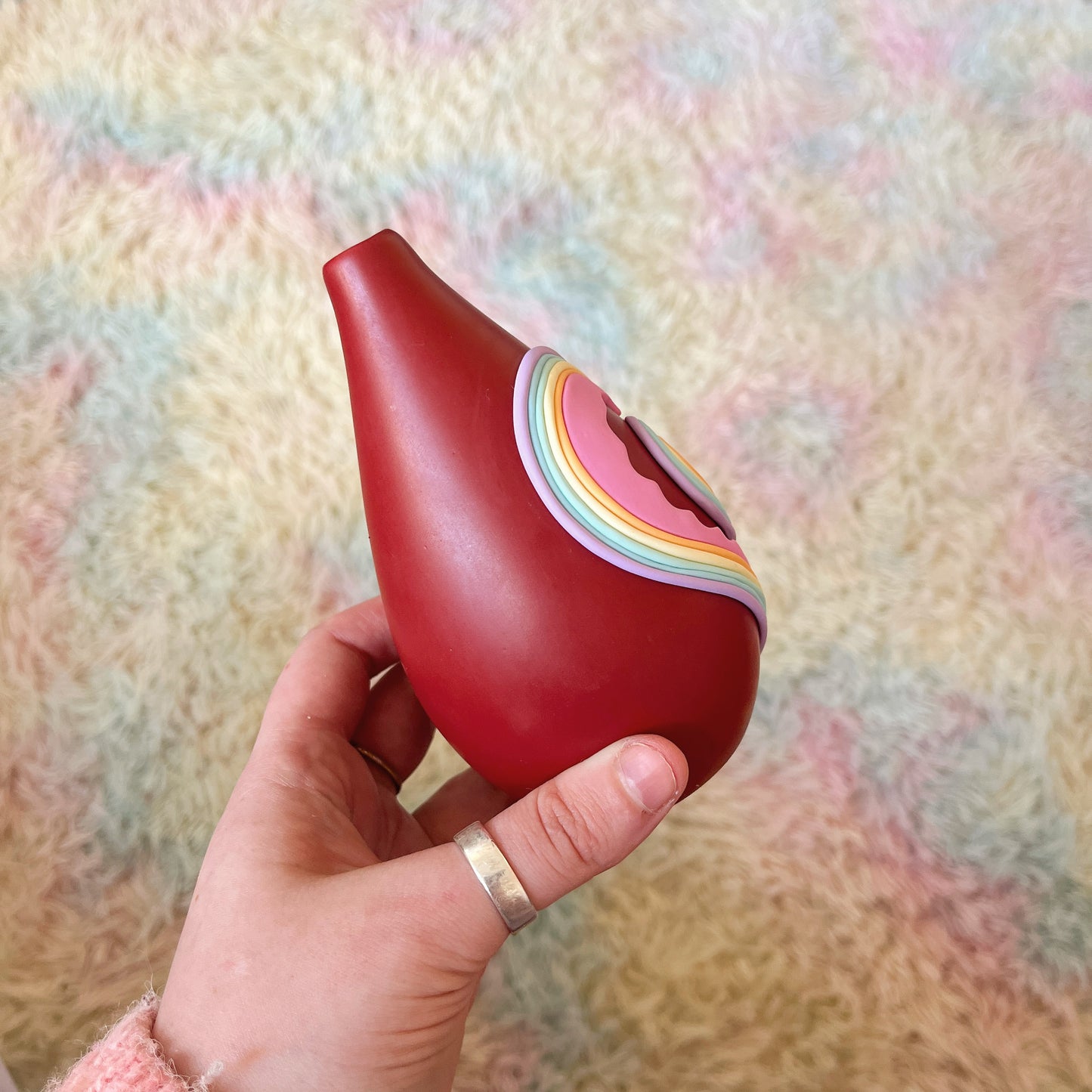 Pastel rainbow scalloped love-heart vase