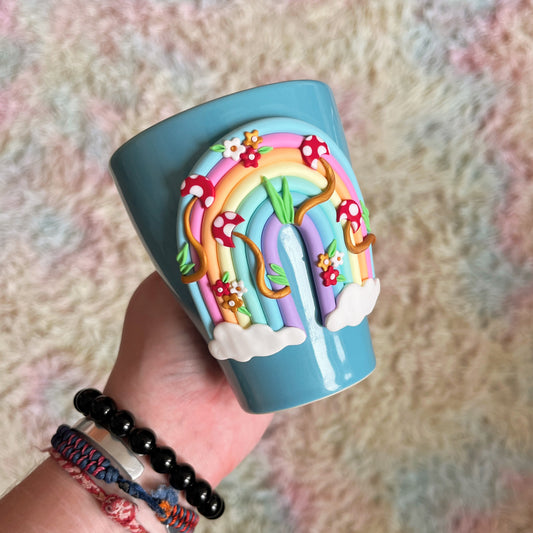 Blue pastel rainbow mushroom mug