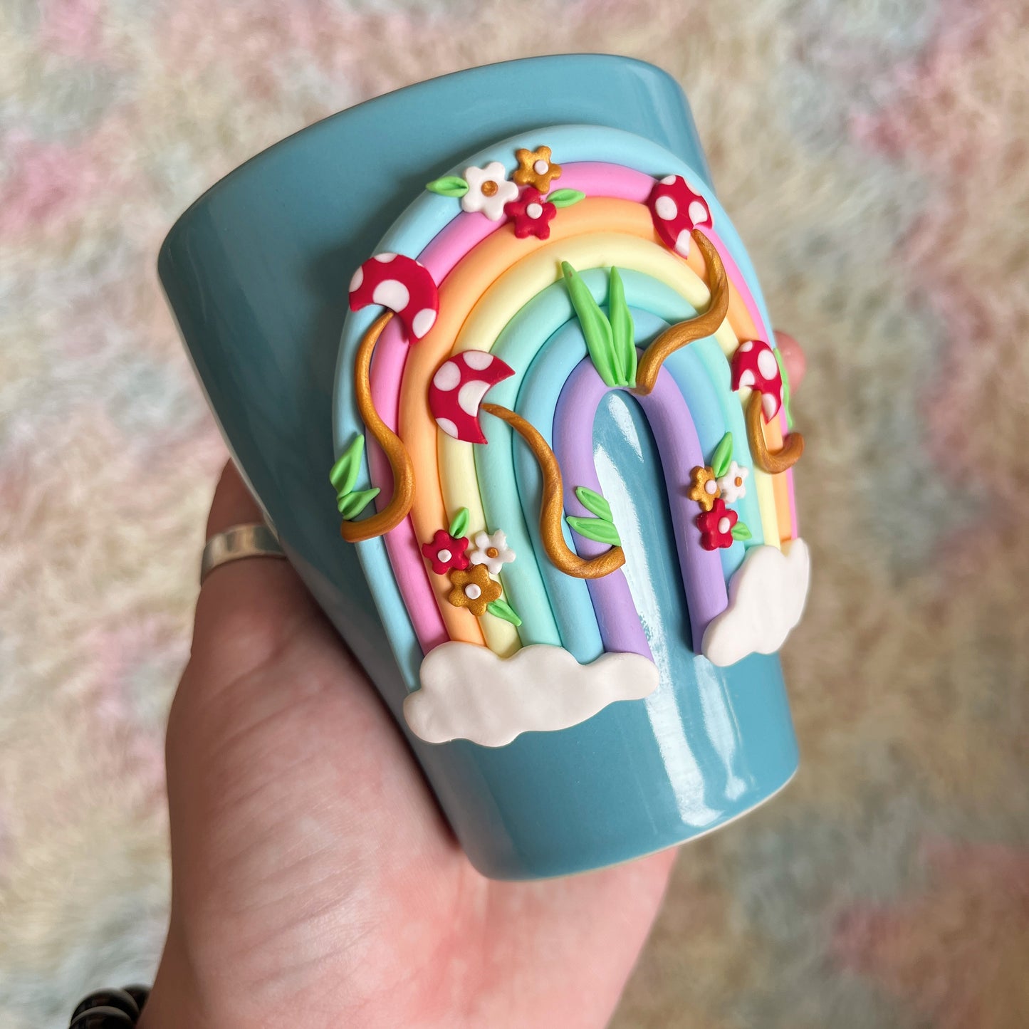 Blue pastel rainbow mushroom mug