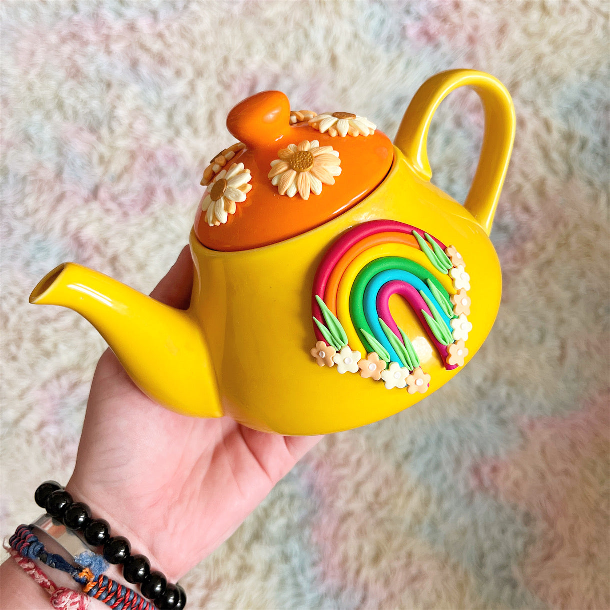 Vivid sunflower rainbow teapot