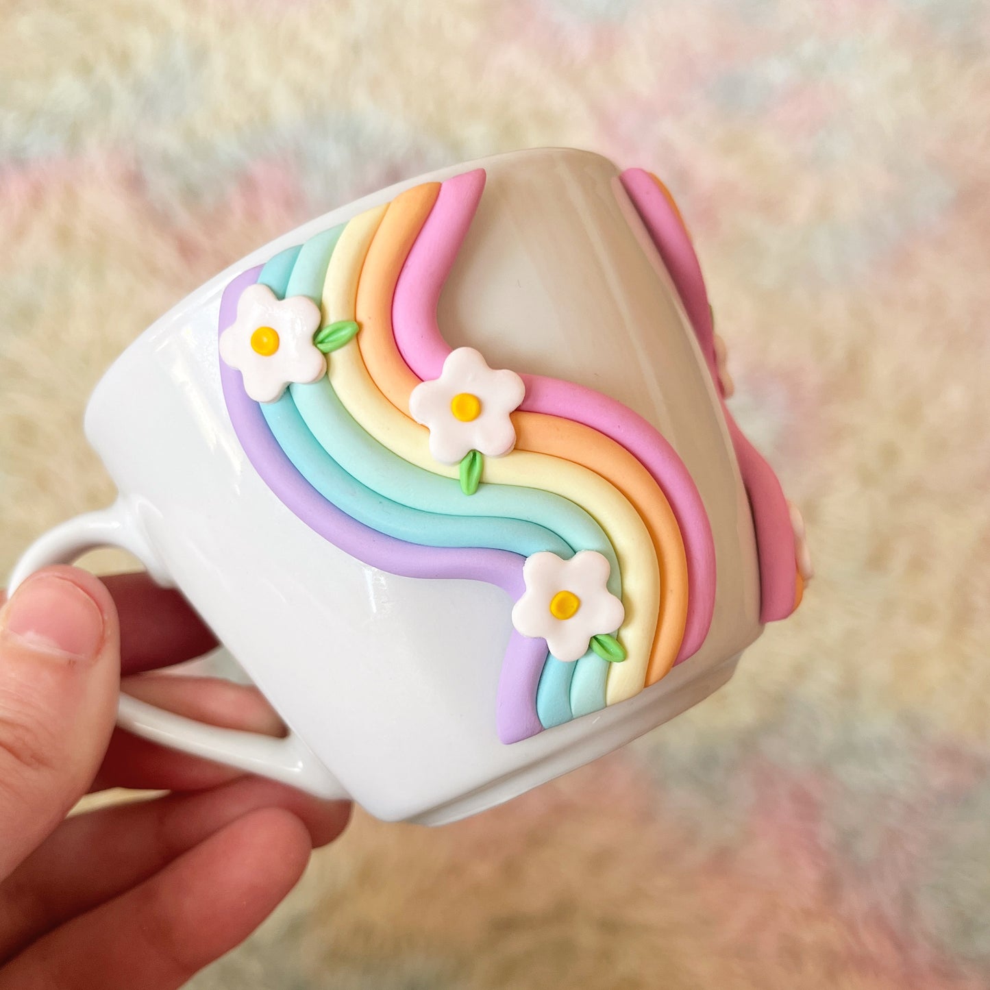 Pastel rainbow and daisy espresso cup