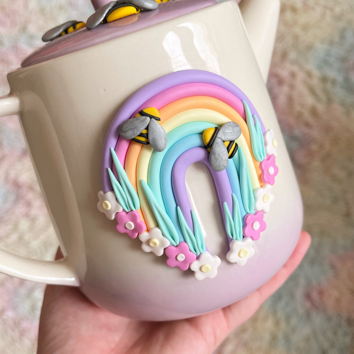 Lilac ombre rainbow and butterfly teapot