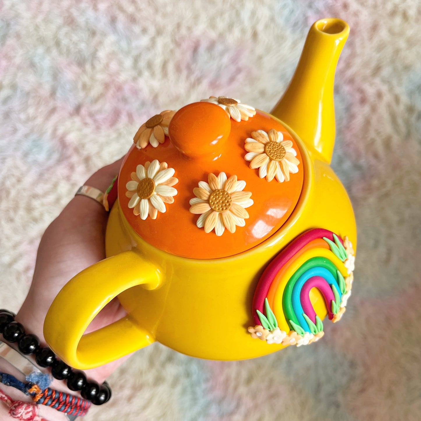 Vivid sunflower rainbow teapot