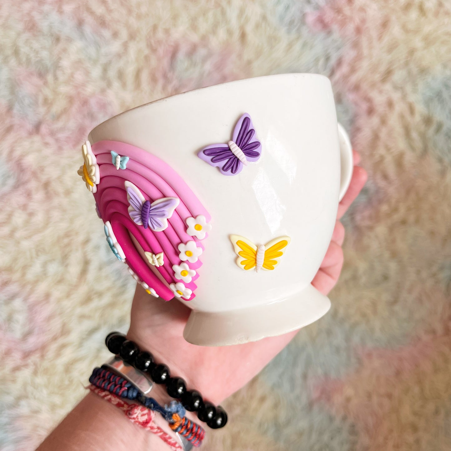 Pink ombre butterfly garden mug