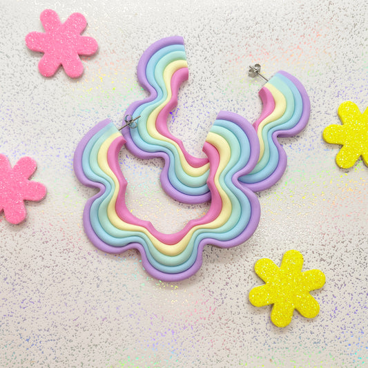 Mini pastel rainbow squiggle hoops