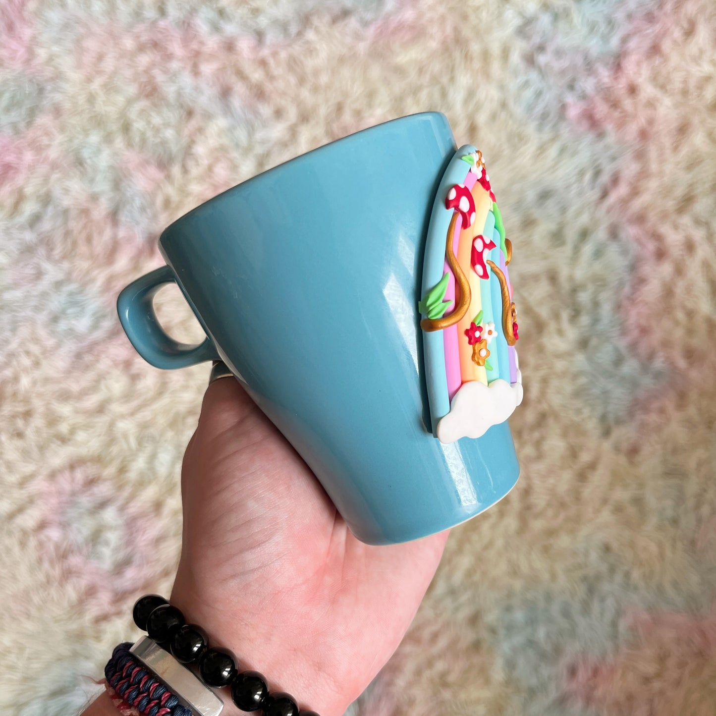 Blue pastel rainbow mushroom mug