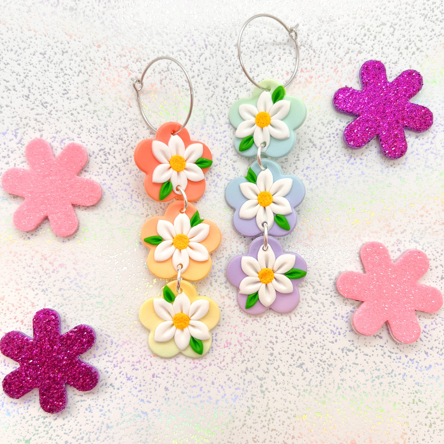 Pastel rainbow ombre daisy dangles