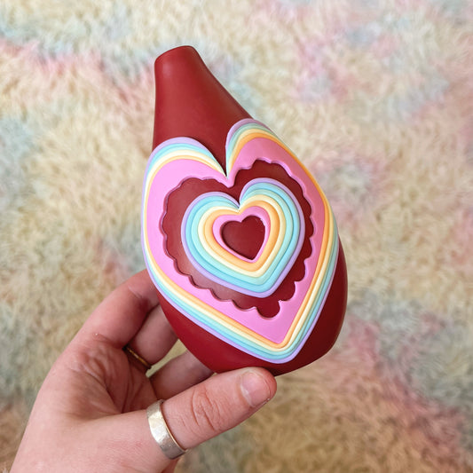 Pastel rainbow scalloped love-heart vase